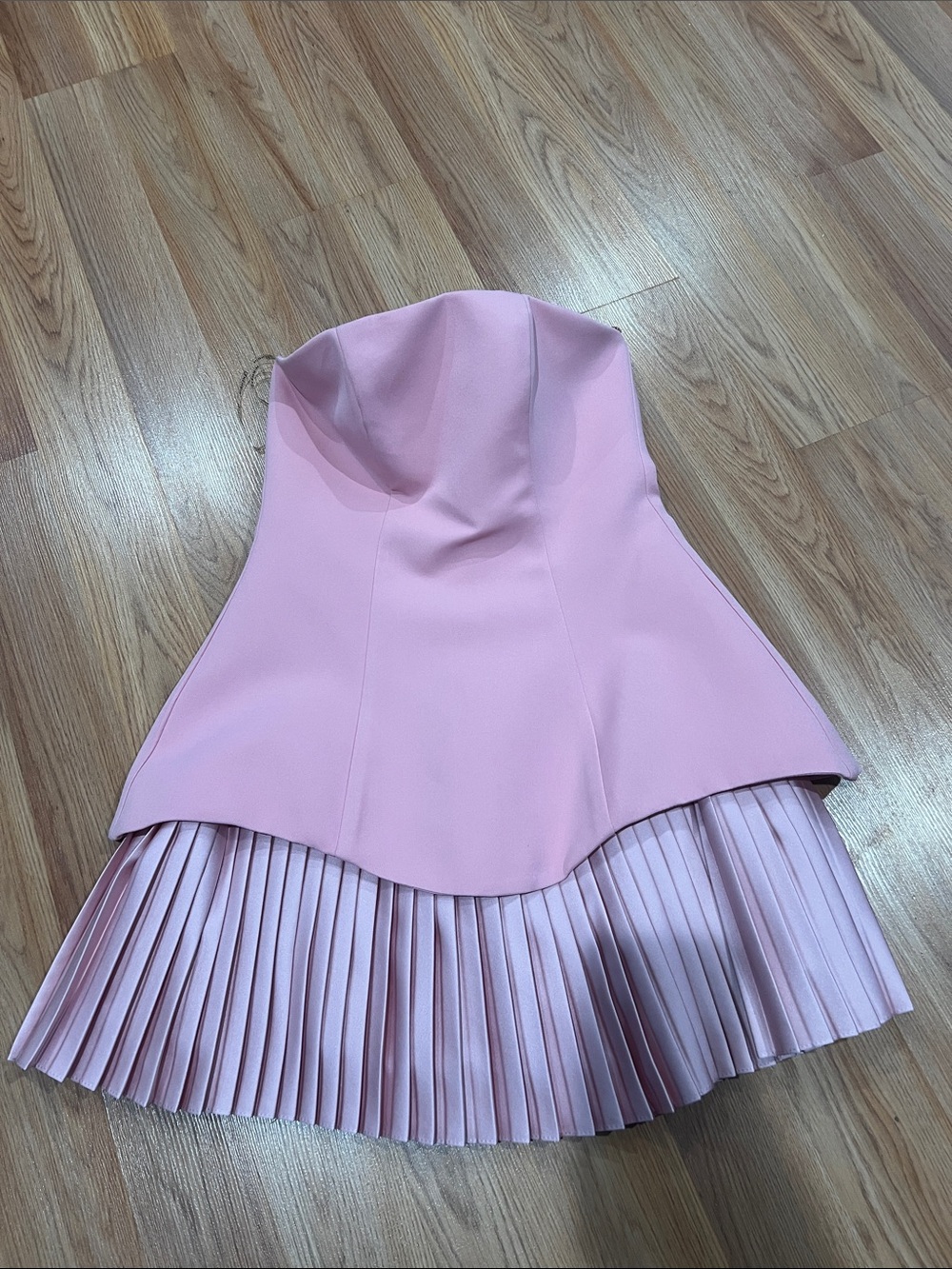 Strapless Pink Pleated Hem Dress